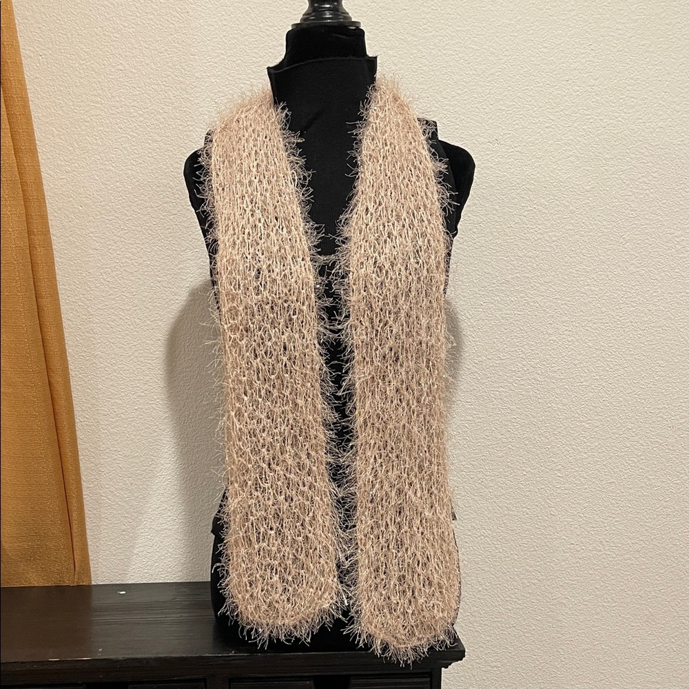 Fuzzy Beige Knit Scarf
